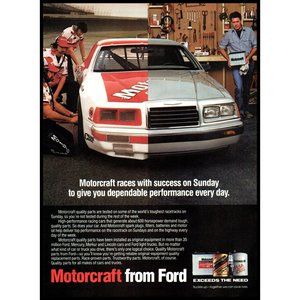 1986 Ford Motorcraft Auto Parts Vintage Print Ad Thunderbird NASCAR Pits Photo